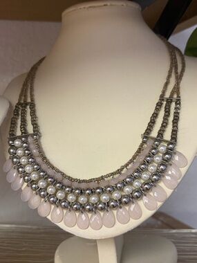 Boho Statement Pink Beaded Bib Necklace - Unbranded